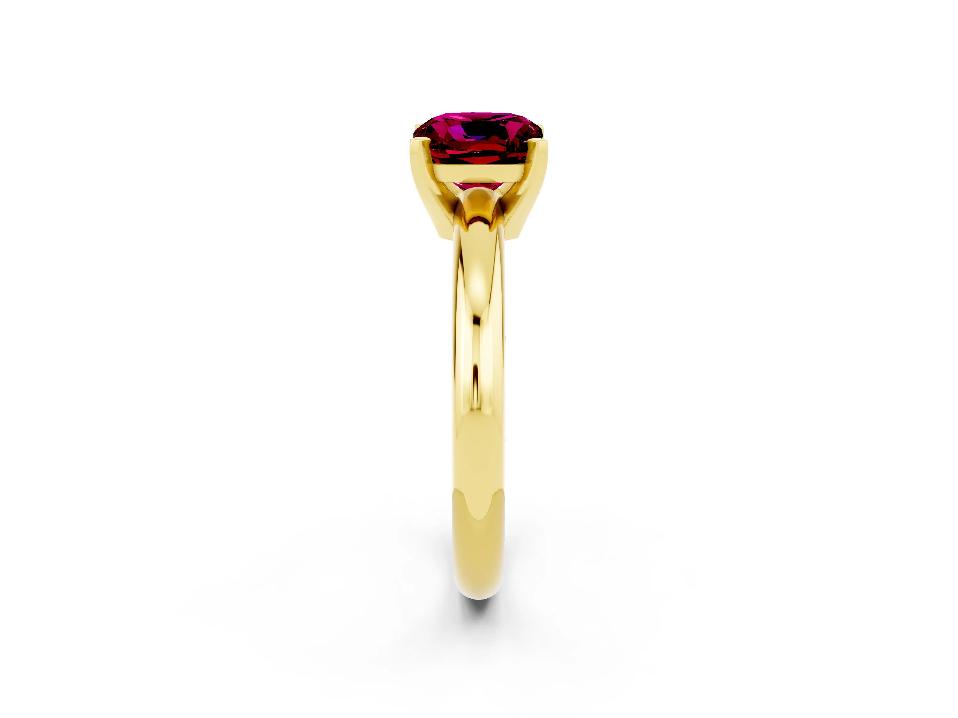 Yellow gold Cushion Cut Garnet Solitaire Engagement Ring with Round Band and Four-Prong Setting_2