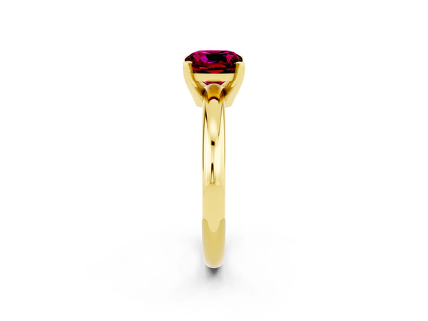 Yellow gold Cushion Cut Garnet Solitaire Engagement Ring with Round Band and Four-Prong Setting