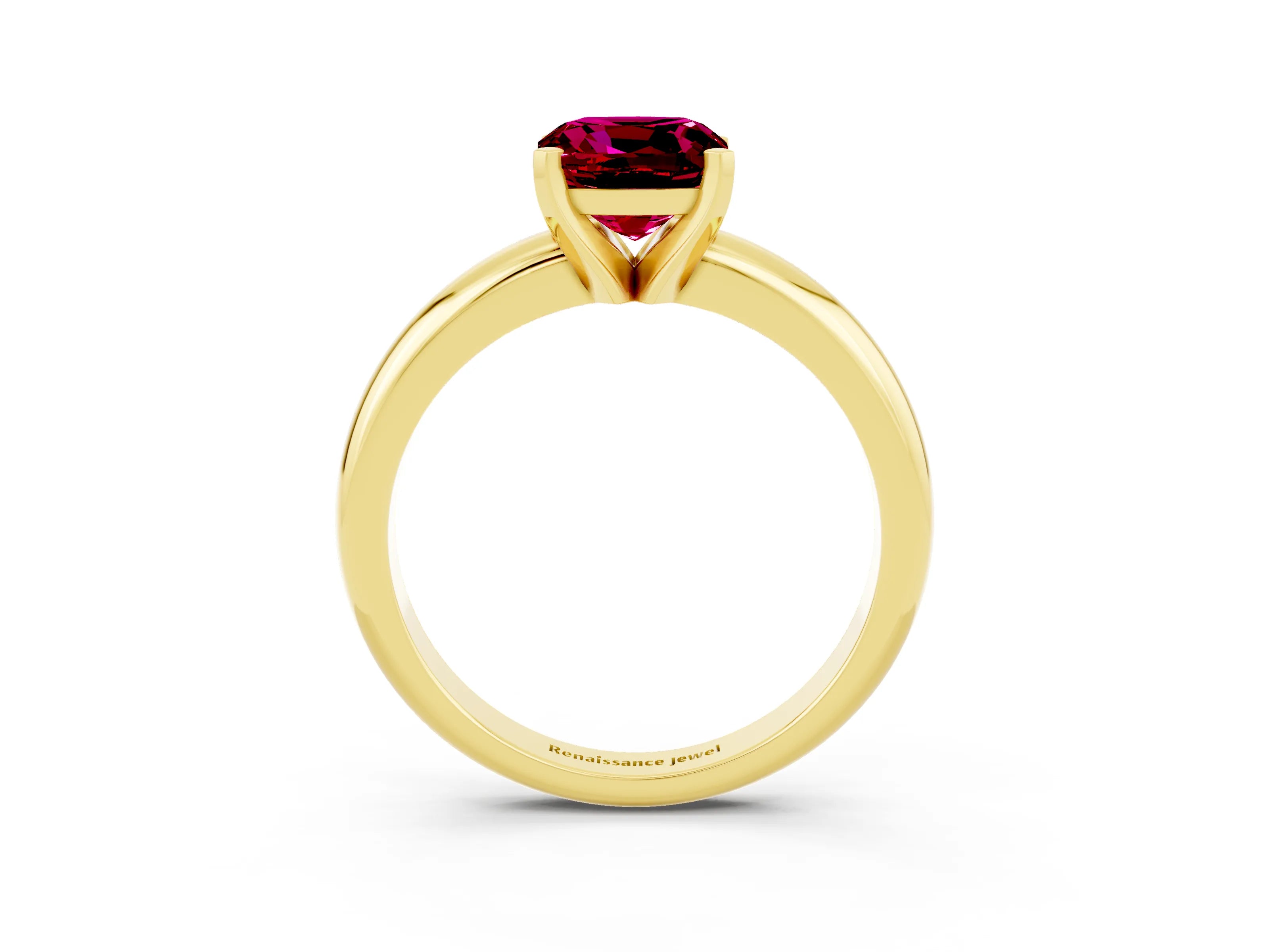 Yellow gold Cushion Cut Garnet Solitaire Engagement Ring with Round Band and Four-Prong Setting_3