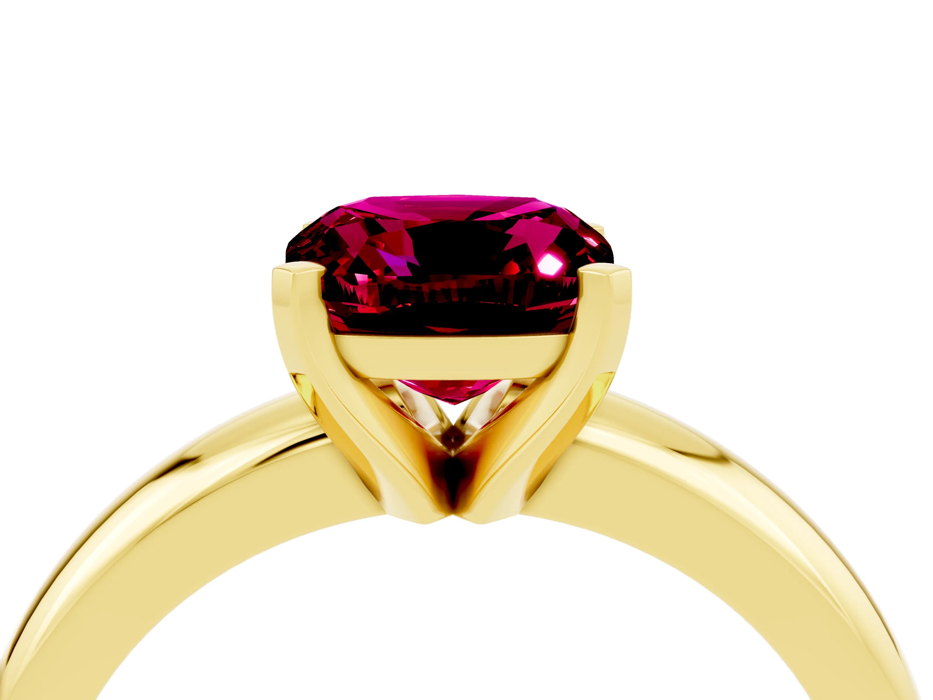 Yellow gold Cushion Cut Garnet Solitaire Engagement Ring with Round Band and Four-Prong Setting_4