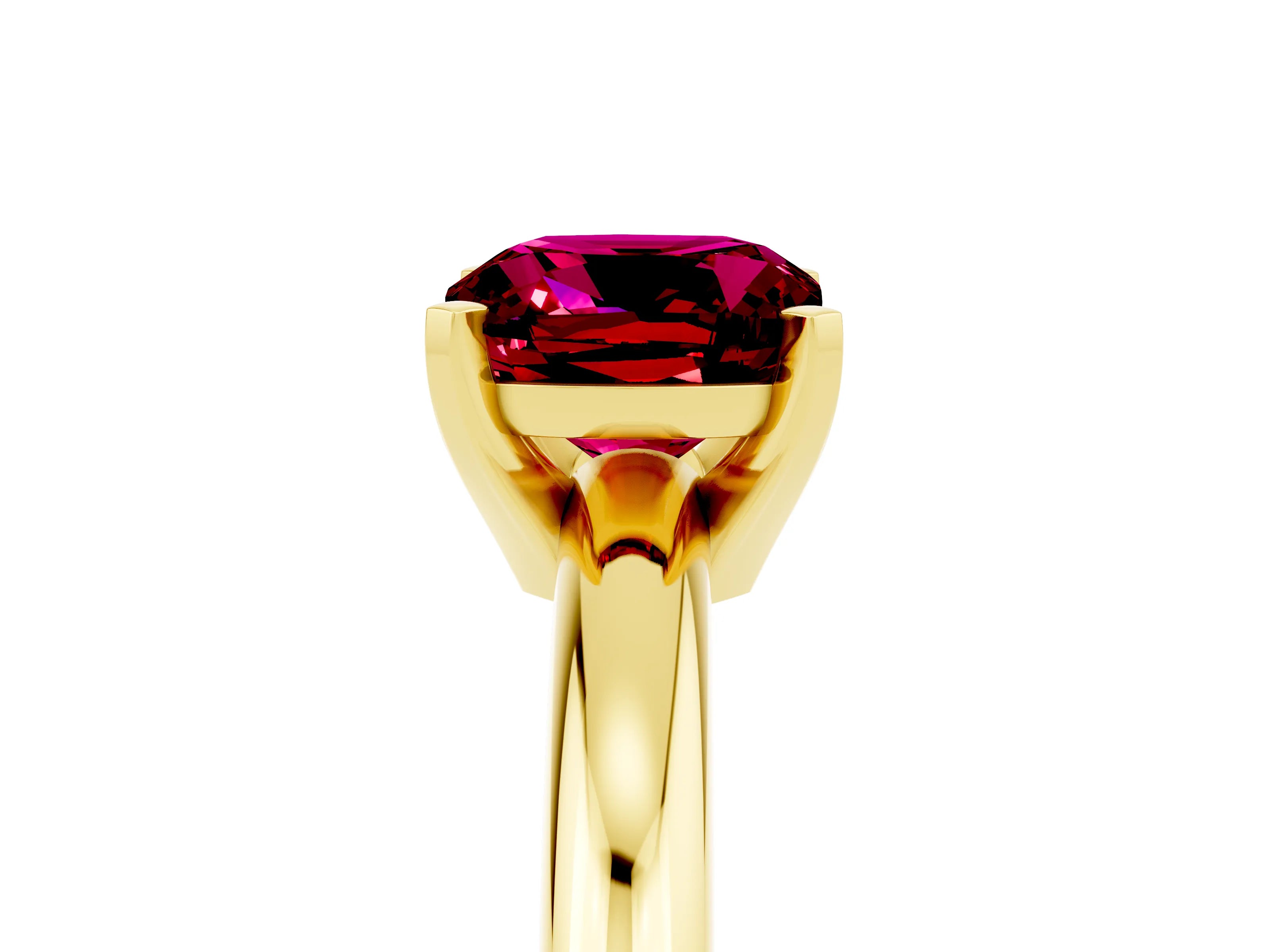 Yellow gold Cushion Cut Garnet Solitaire Engagement Ring with Round Band and Four-Prong Setting_5