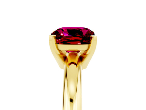 Yellow gold Cushion Cut Garnet Solitaire Engagement Ring with Round Band and Four-Prong Setting_5