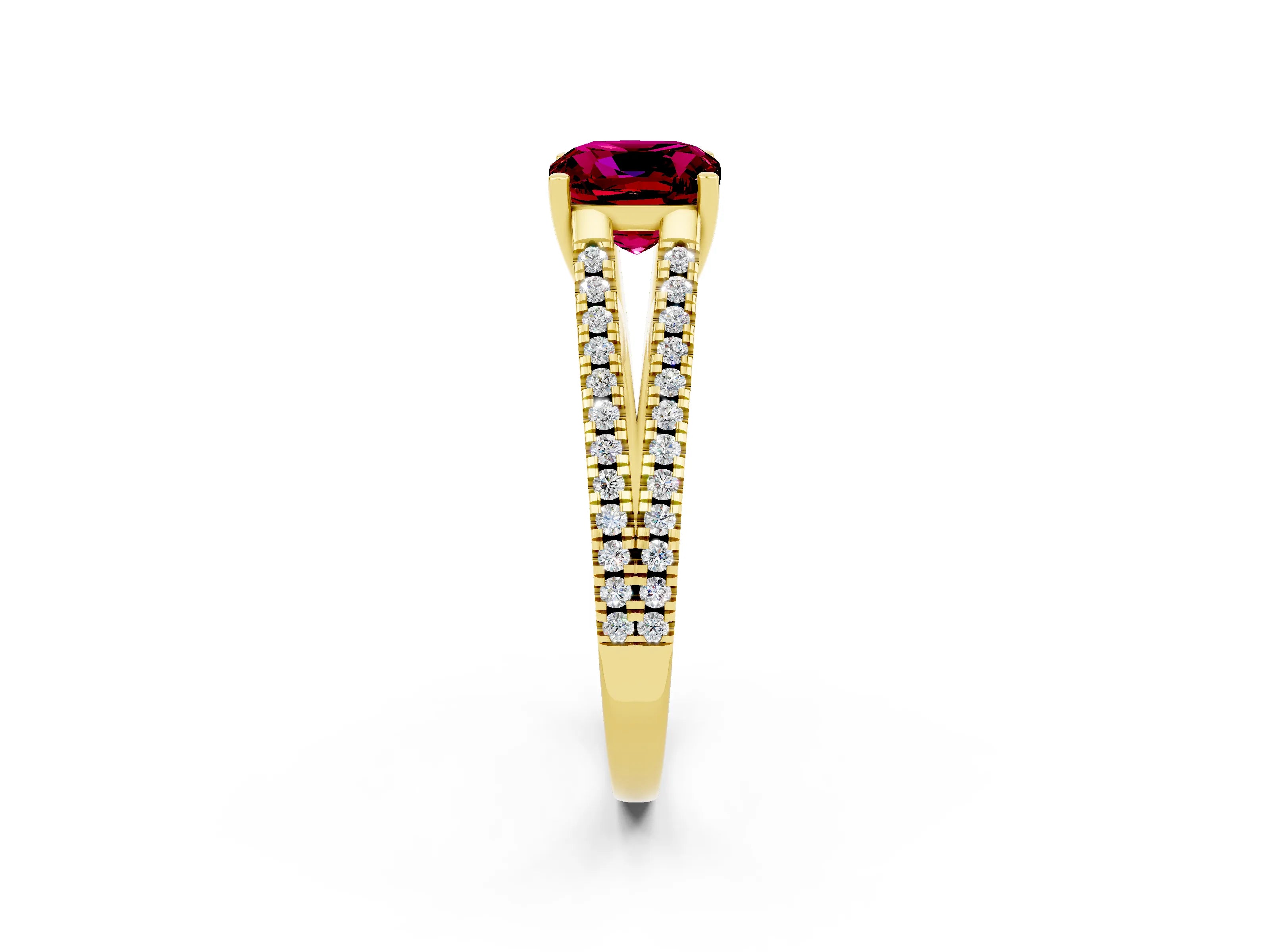 Yellow gold Cushion Cut Garnet Solitaire Engagement Ring with Split Shank Pavé Band_2