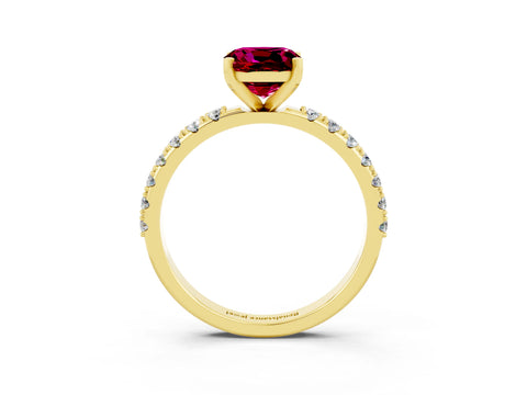 Yellow gold Cushion Cut Garnet Solitaire Pavé Band with Four-Prong Setting_3