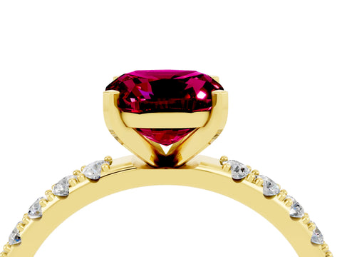 Yellow gold Cushion Cut Garnet Solitaire Pavé Band with Four-Prong Setting_4