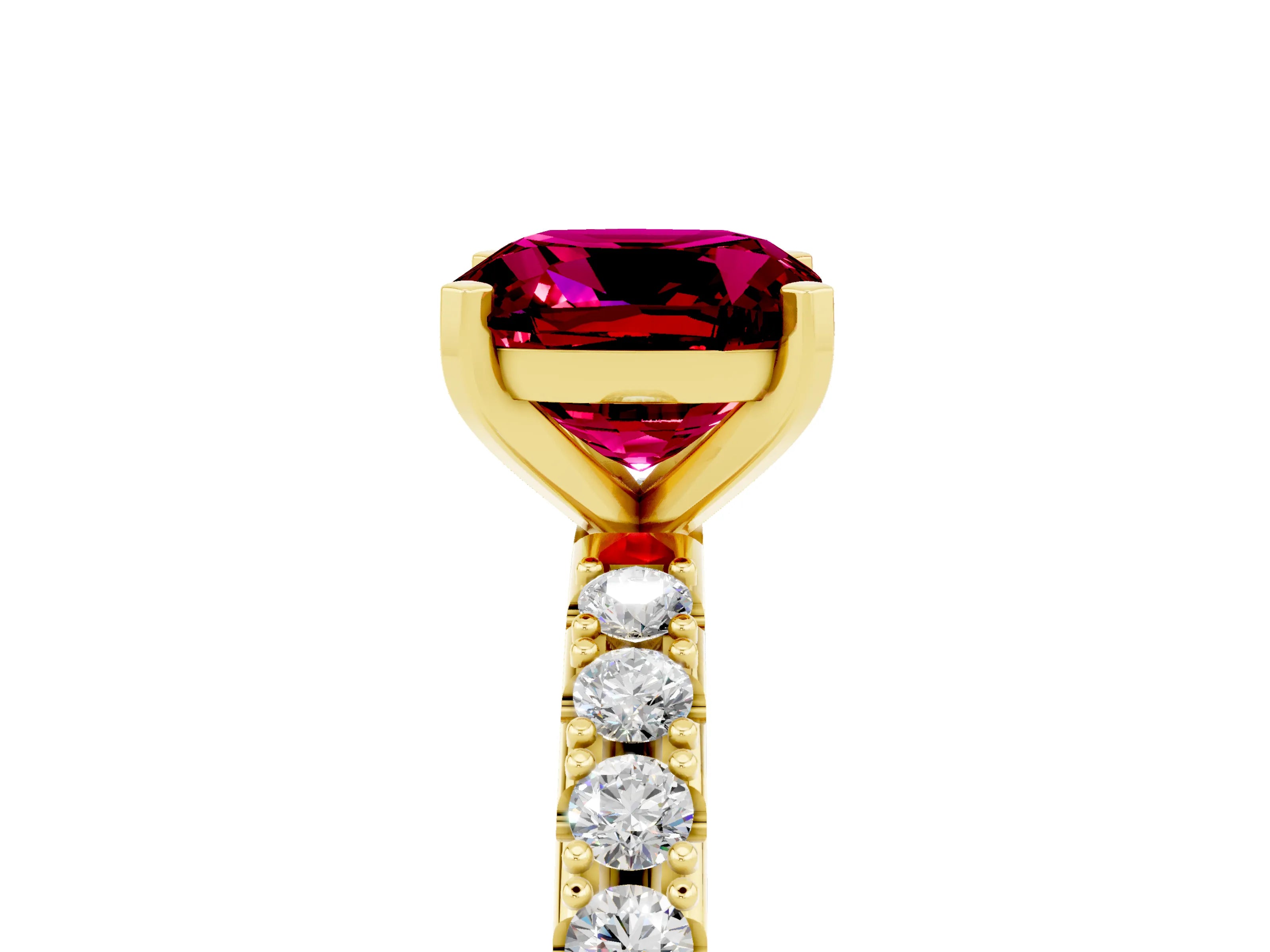 Yellow gold Cushion Cut Garnet Solitaire Pavé Band with Four-Prong Setting_5