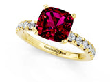 Yellow gold Cushion Cut Garnet Solitaire Pavé Engagement Ring with Round Band and Prong Setting_13
