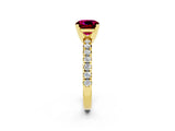 Yellow gold Cushion Cut Garnet Solitaire Pavé Engagement Ring with Round Band and Prong Setting_14