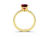 Yellow gold Cushion Cut Garnet Solitaire Pavé Engagement Ring with Round Band and Prong Setting_15