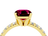 Yellow gold Cushion Cut Garnet Solitaire Pavé Engagement Ring with Round Band and Prong Setting_16