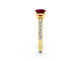 Yellow gold Cushion Cut Garnet Solitaire Pavé Engagement Ring with Round Band and Prong Setting_80