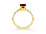 Yellow gold Cushion Cut Garnet Solitaire Pavé Engagement Ring with Round Band and Prong Setting_81