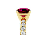 Yellow gold Cushion Cut Garnet Solitaire Pavé Engagement Ring with Round Band and Prong Setting_83