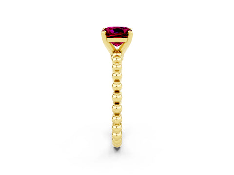 Yellow gold Cushion Cut Garnet Solitaire Ring with Beaded Band and Prong Setting_2