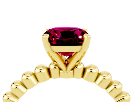 Yellow gold Cushion Cut Garnet Solitaire Ring with Beaded Band and Prong Setting_4
