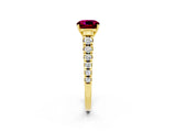 Yellow gold Cushion Cut Garnet Solitaire Ring with Cathedral Setting and Pavé Band_2