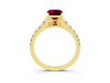 Yellow gold Cushion Cut Garnet Solitaire Ring with Cathedral Setting and Pavé Band_3