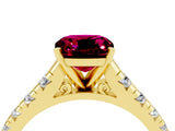Yellow gold Cushion Cut Garnet Solitaire Ring with Cathedral Setting and Pavé Band_4