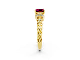Yellow gold Cushion Cut Garnet Solitaire Ring with Filigree Band and Four-Prong Setting_26