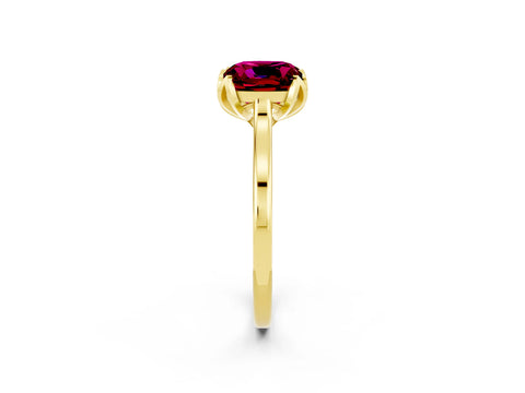 Yellow gold Cushion Cut Garnet Solitaire Ring with Flower Prong Setting and Classic Band_14