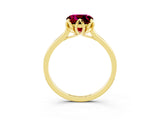 Yellow gold Cushion Cut Garnet Solitaire Ring with Flower Prong Setting and Classic Band_15