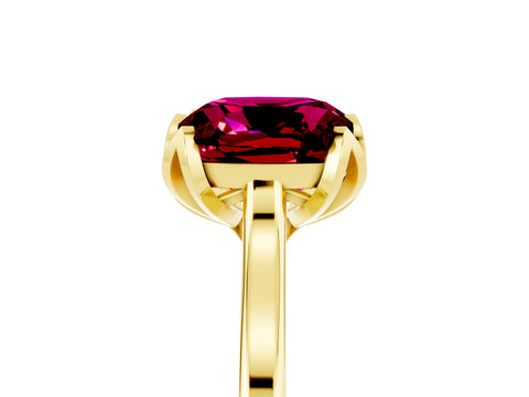 Yellow gold Cushion Cut Garnet Solitaire Ring with Flower Prong Setting and Classic Band_17