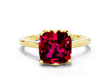 Yellow gold Cushion Cut Garnet Solitaire Ring with Flower Prong Setting and Classic Band_36