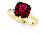 Yellow gold Cushion Cut Garnet Solitaire Ring with Flower Prong Setting and Classic Band_37