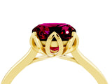 Yellow gold Cushion Cut Garnet Solitaire Ring with Flower Prong Setting and Classic Band_40