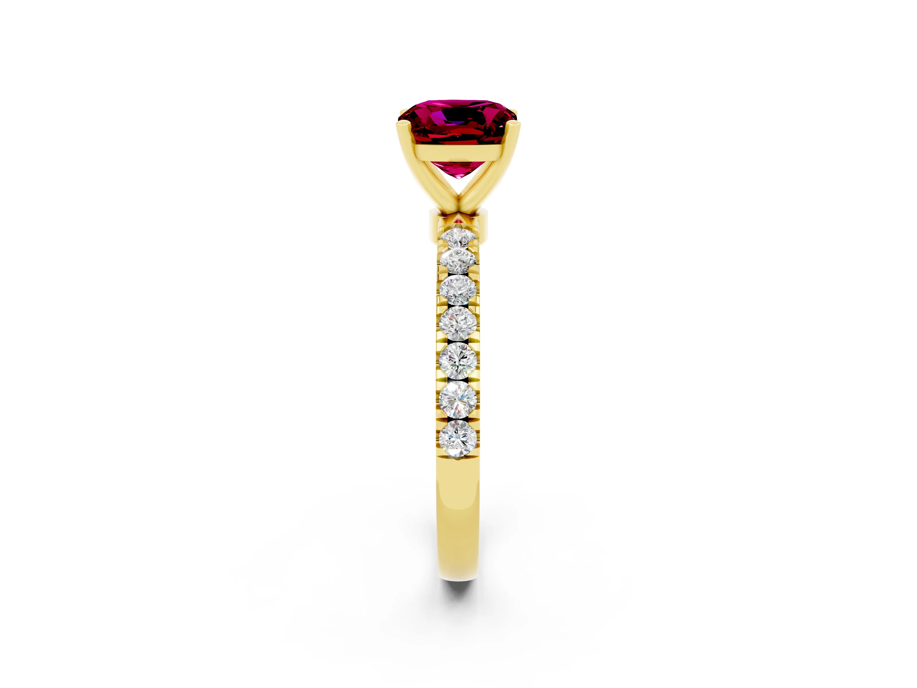 Yellow gold Cushion Cut Garnet Solitaire Ring with Pavé Accents and Four-Prong Setting_2