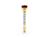Yellow gold Cushion Cut Garnet Solitaire Ring with Pavé Accents and Four-Prong Setting_2