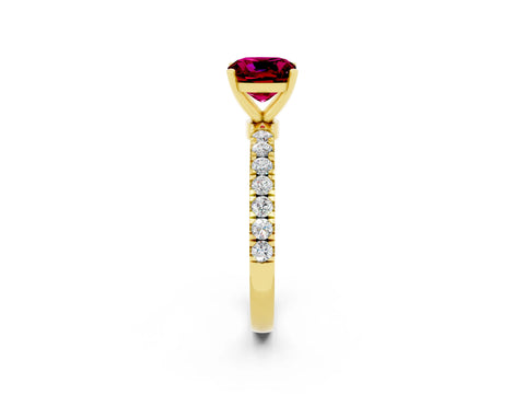Yellow gold Cushion Cut Garnet Solitaire Ring with Pavé Accents and Four-Prong Setting_2