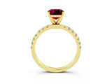 Yellow gold Cushion Cut Garnet Solitaire Ring with Pavé Accents and Four-Prong Setting_3