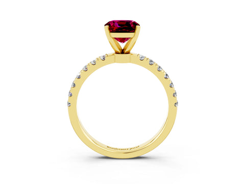 Yellow gold Cushion Cut Garnet Solitaire Ring with Pavé Accents and Four-Prong Setting_3