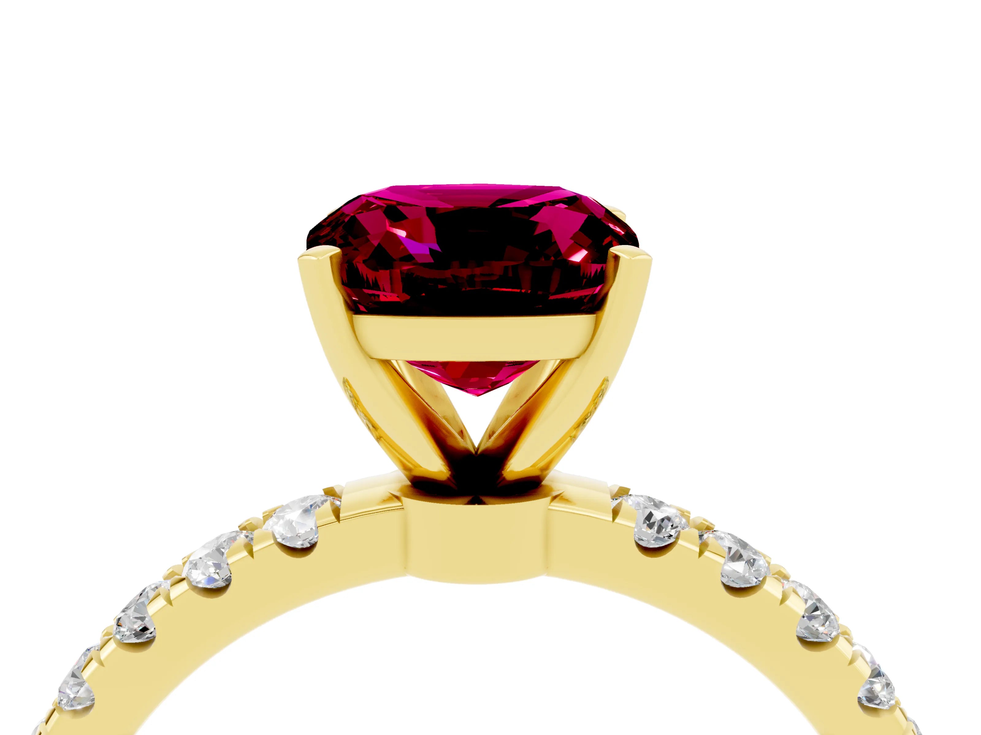 Yellow gold Cushion Cut Garnet Solitaire Ring with Pavé Accents and Four-Prong Setting_4