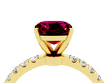 Yellow gold Cushion Cut Garnet Solitaire Ring with Pavé Accents and Four-Prong Setting_4