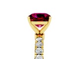 Yellow gold Cushion Cut Garnet Solitaire Ring with Pavé Accents and Four-Prong Setting_5