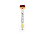 Yellow gold Cushion Cut Garnet Solitaire Ring with Pavé Band and Four-Prong Setting_26
