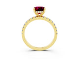 Yellow gold Cushion Cut Garnet Solitaire Ring with Pavé Band and Four-Prong Setting_27