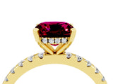 Yellow gold Cushion Cut Garnet Solitaire Ring with Pavé Band and Four-Prong Setting_28