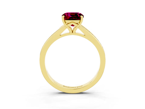 Yellow gold Cushion Cut Garnet Solitaire Ring with Pavé Band and Prong Setting_15