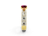 Yellow gold Cushion Cut Garnet Solitaire Ring with Pavé and Channel Set Band_2