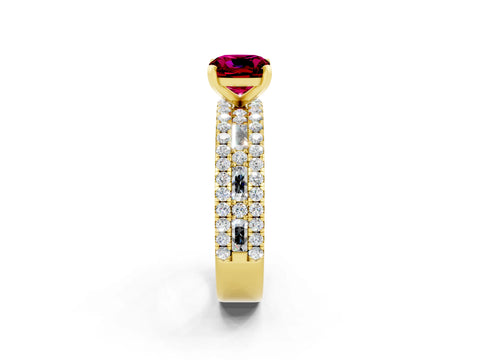 Yellow gold Cushion Cut Garnet Solitaire Ring with Pavé and Channel Set Band_2