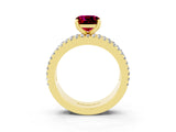 Yellow gold Cushion Cut Garnet Solitaire Ring with Pavé and Channel Set Band_3