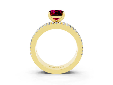 Yellow gold Cushion Cut Garnet Solitaire Ring with Pavé and Channel Set Band_3