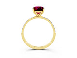 Yellow gold Cushion Cut Garnet Solitaire Ring with Pave Band and Four Prong Setting_27