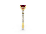 Yellow gold Cushion Cut Garnet Solitaire Ring with Round  Pavé Band and Four-Prong Setting_38