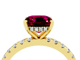 Yellow gold Cushion Cut Garnet Solitaire Ring with Round  Pavé Band and Four-Prong Setting_40