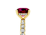 Yellow gold Cushion Cut Garnet Solitaire Ring with Round  Pavé Band and Four-Prong Setting_41