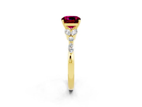 Yellow gold Cushion Cut Garnet Solitaire Ring with Side Stones and Four-Prong Setting_14